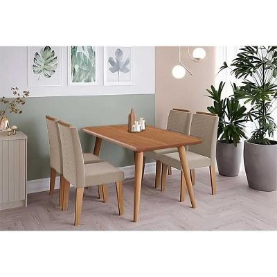 Sala De Jantar Completa Adele Tampo Madeirado 130x80cm E 4 Cadeiras Clarice Carvalho/cinamomo - Suede Nude Bege - Cimol