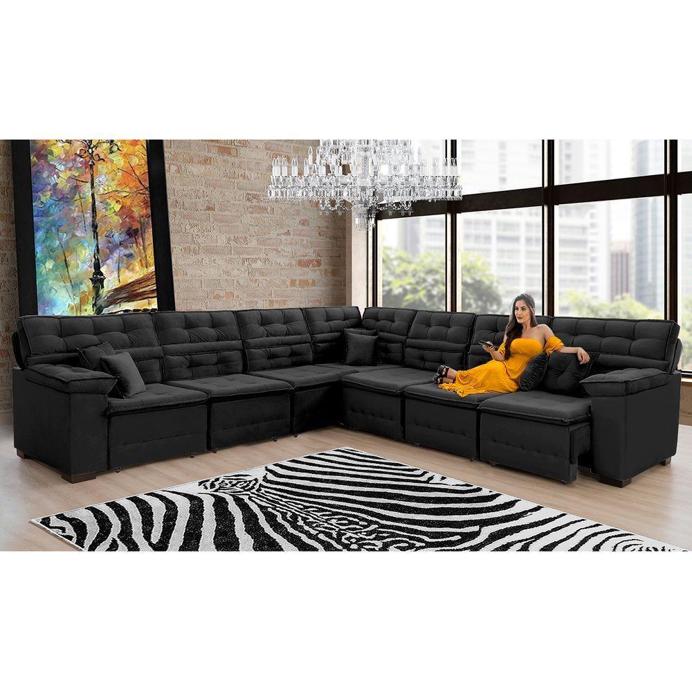 Sofá Magno 3.77x3.77m De Canto, Retrátil E Reclinável - Preto - 5