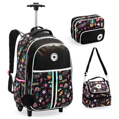 Kit Mochila De Rodinhas + Lancheira Térmica + Estojo Triplo Teen Just Love Denlex Preto