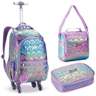 Kit Mochila De Rodinhas + Lancheira + Estojo Concha Praia Love Just Denlex Roxo