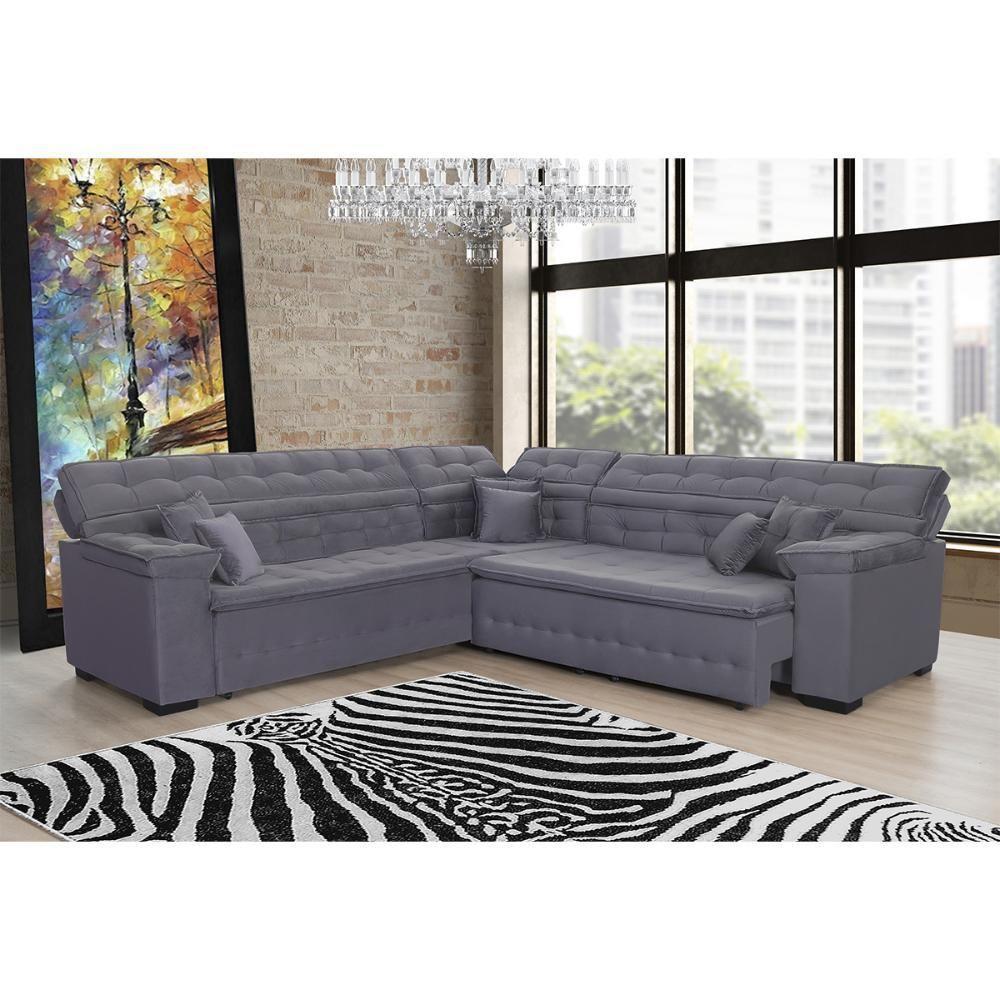 Sofá Magno 2.57x2.37m De Canto, Retrátil E Reclinável - Chumbo - 2