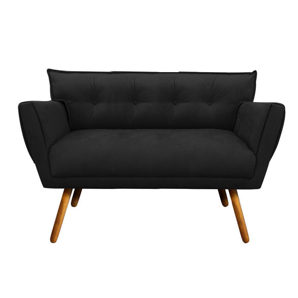 Sofá Retrô Namoradeira Anitta Suede Preto - 1