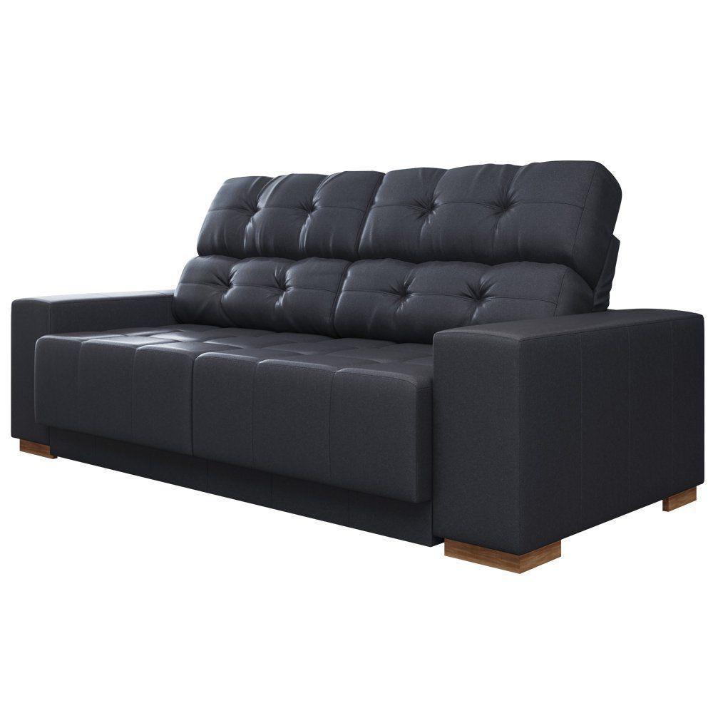 Sofá Retrátil Reclinável 3 Lugares Lisboa 210cm Couro Preto - 1