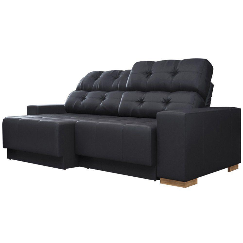 Sofá Retrátil Reclinável 3 Lugares Lisboa 210cm Couro Preto - 2