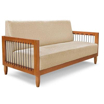 Sofá Living 2 Lugares Marilia 1,60m Linho Dourado Base Em Madeira Castanho - Pallazio