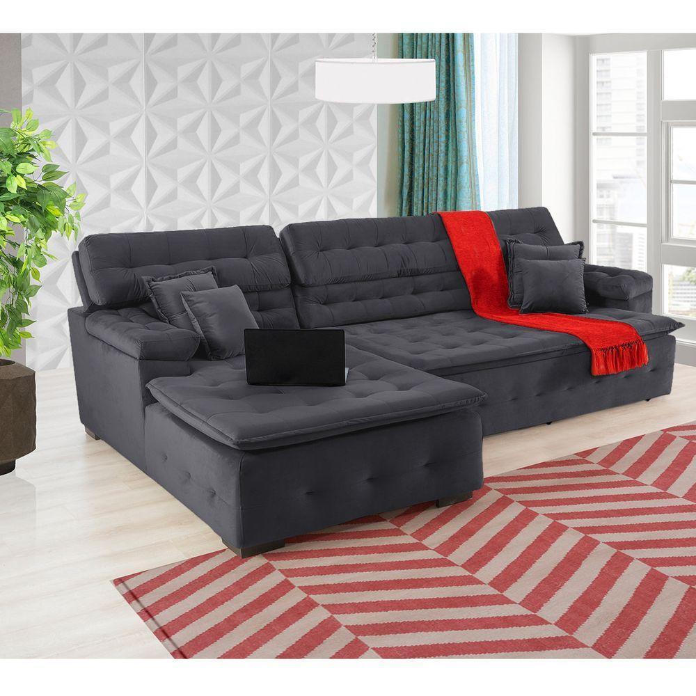 Sofá Orlando 2.40x2.10m Com Chaise, Retrátil E Reclinável - Chumbo - 6