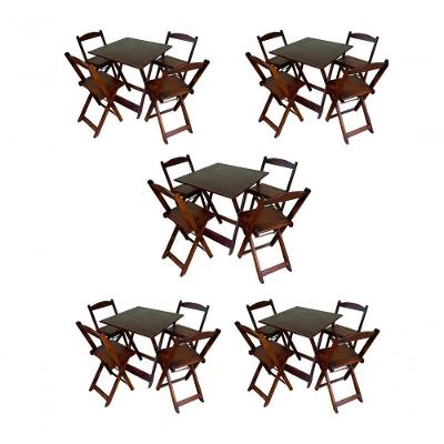Kit 5 Conjuntos Dobráveis 70x70 Imbuia 5 Mesas 20 Cadeira