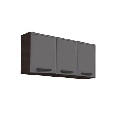 Armário Aéreo p/ Cozinha Estilo 7008 3 Portas 120cm Cinza/Grafite - Bertolini