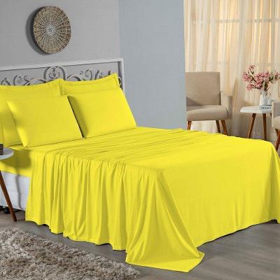 Jogo De Cama Casal Nobre 4 Peças Lençol Com Elástico De 30cm De Altura Malha 100% Algodão - Amarelo
