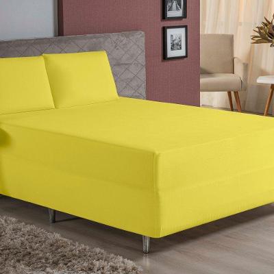 Jogo De Cama Casal Nobre 3 Peças Luva De Box 55cm De Altura Malha 100% Algodão - Amarelo