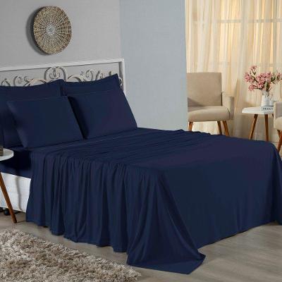 Jogo De Cama Casal Viúva Nobre 4 Peças Malha 100% Algodão - Azul-marinho