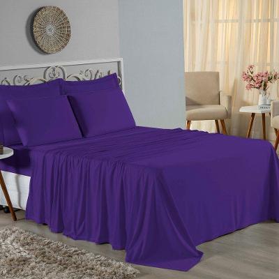 Jogo De Cama King Nobre 4 Peças Lençol Com Elástico De 30cm De Altura Malha 100% Algodão - Roxo