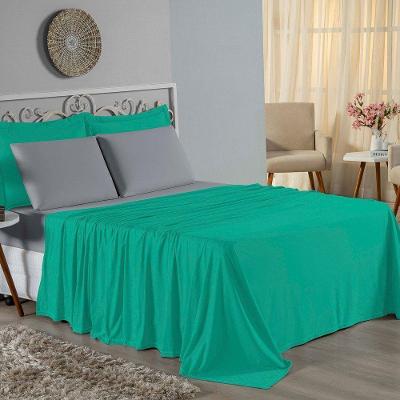 Jogo De Cama King Nobre 4 Peças Lençol Com Elástico De 30cm De Altura Malha 100% Algodão - Jade / Cinza