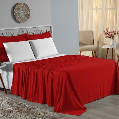 Jogo De Cama Queen Nobre 4 Peças Lençol Com Elástico De 30cm De Altura Malha 100% Algodão - Vermelho / Branco