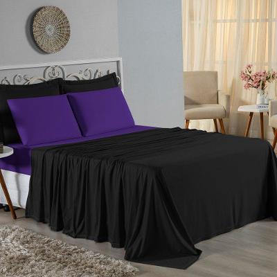 Jogo De Cama Queen Nobre 4 Peças Lençol Com Elástico De 30cm De Altura Malha 100% Algodão - Preto / Roxo