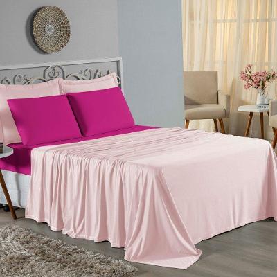 Jogo De Cama Queen Nobre 4 Peças Lençol Com Elástico De 30cm De Altura Malha 100% Algodão - Rosa / Pink