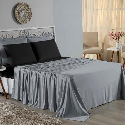 Jogo De Cama Queen Nobre 4 Peças Lençol Com Elástico De 30cm De Altura Malha 100% Algodão - Cinza / Preto