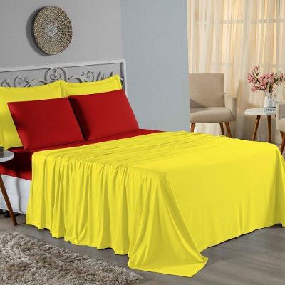 Jogo De Cama Queen Nobre 4 Peças Lençol Com Elástico De 30cm De Altura Malha 100% Algodão - Amarelo / Vermelho