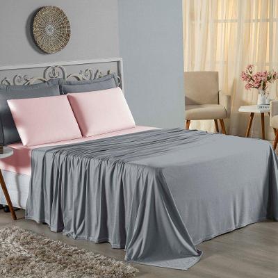 Jogo De Cama Solteiro Nobre 3 Peças Lençol Com Elástico De 30cm De Altura Malha 100% Algodão - Cinza / Rosa