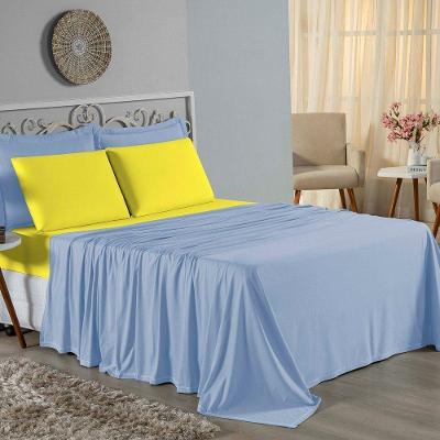 Jogo De Cama Solteiro Nobre 3 Peças Lençol Com Elástico De 30cm De Altura Malha 100% Algodão - Azul-bebê / Amarelo
