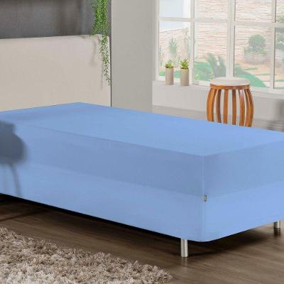 Jogo De Cama Solteiro Nobre 2 Peças Luva De Box 55cm De Altura Malha 100% Algodão - Azul-bebê
