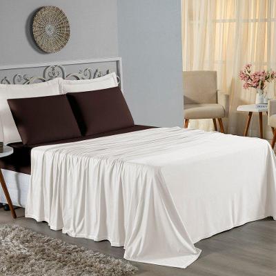Jogo De Cama Solteiro Nobre 3 Peças Lençol Com Elástico De 30cm De Altura Malha 100% Algodão - Palha / Marrom