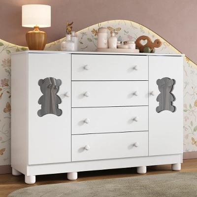 Cômoda Infantil 125cm 2 Portas Com Vidro E 4 Gavetas Fofura Multimóveis Mp4485 Branco Branco