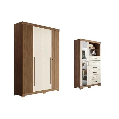 Guarda Roupa Cômoda Solteiro Closet QC335 4 Portas 2 Gavetas MDF Jatobá Areia