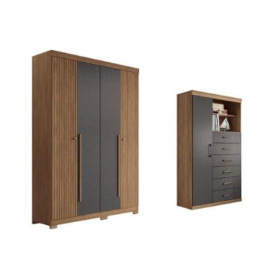 Guarda Roupa +cômoda 2 Peças Qc332 Jatobá/grafite - Santos Andirá