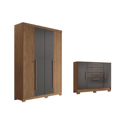 Guarda Roupa +cômoda 2 Peças Qc331 Jatobá/grafite - Santos Andirá