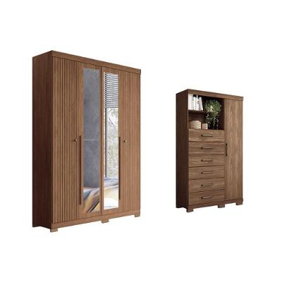 Guarda Roupa Cômoda 2 Peças Solteiro Closet QC312 5 Portas 8 Gavetas MDP Jatobá