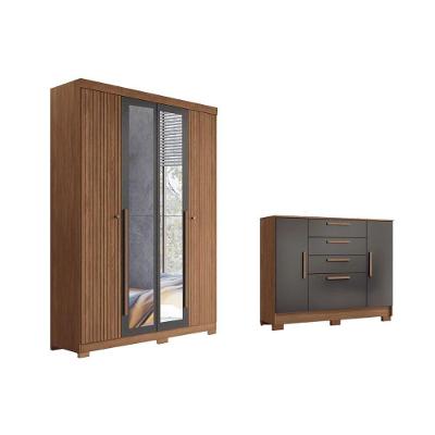 Guarda Roupa +cômoda 2 Peças Qc308 Jatobá/grafite - Santos Andirá