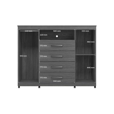 Guarda Roupa Cômoda 2 Peças Solteiro Closet Santos Andirá 4 Portas 2 Gavetas MDF MDP Jatobá Grafite