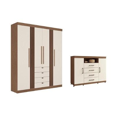 Guarda Roupa +cômoda 2 Peças Qc295 Jatoba/areia - Santos Andirá