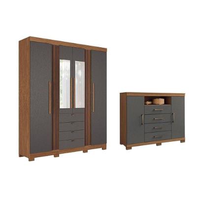 Guarda Roupa +cômoda 2 Peças Qc268 Jatobá/grafite - Santos Andirá