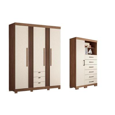Guarda Roupa 2 Peças (1guardaroupa+1cômoda) Qc258 Jatoba/areia - Santos Andirá