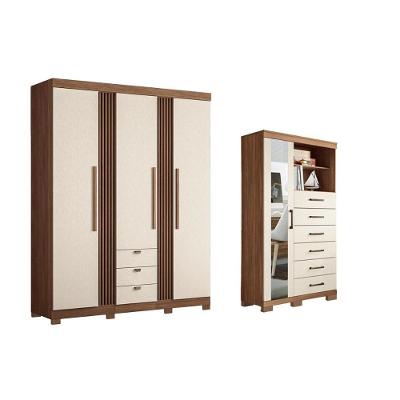 Guarda Roupa 2 Peças (1guardaroupa+1cômoda) Qc257 Jatoba/areia - Santos Andirá