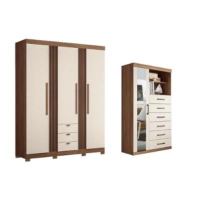 Guarda Roupa 2 Peças (1guardaroupa+1cômoda) Qc256 Jatoba/areia - Santos Andirá
