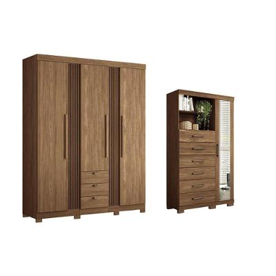 Guarda Roupa 2 Peças (1guardaroupa+1cômoda) Qc257 Jatobá - Santos Andirá