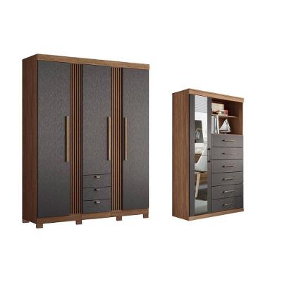 Guarda Roupa 2 Peças (1guardaroupa+1cômoda) Qc256 Jatobá/grafite - Santos Andirá