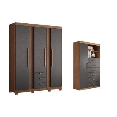 Guarda Roupa 2 Peças (1guardaroupa+1cômoda) Qc255 Jatobá/grafite - Santos Andirá