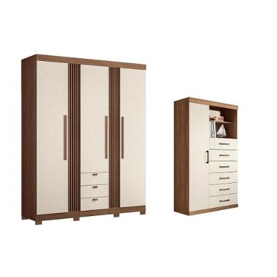 Guarda Roupa 2 Peças (1guardaroupa+1cômoda) Qc255 Jatoba/areia - Santos Andirá