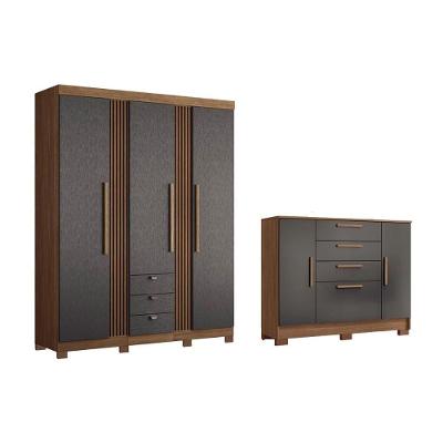 Guarda Roupa 2 Peças (1guardaroupa+1cômoda) Qc254 Jatobá/grafite - Santos Andirá
