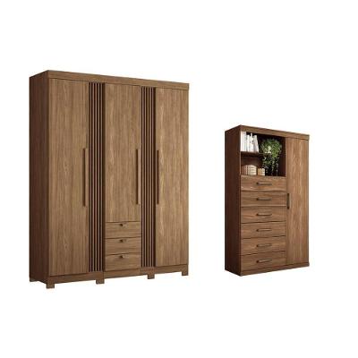 Guarda Roupa 2 Peças (1guardaroupa+1cômoda) Qc255 Jatobá - Santos Andirá