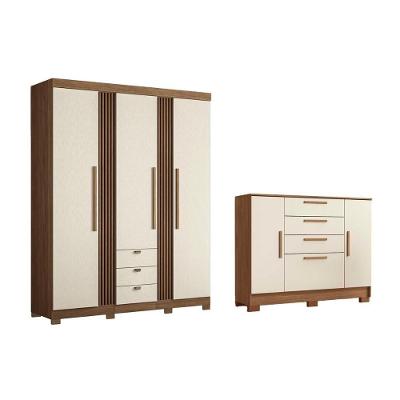 Guarda Roupa 2 Peças (1guardaroupa+1cômoda) Qc254 Jatoba/areia - Santos Andirá