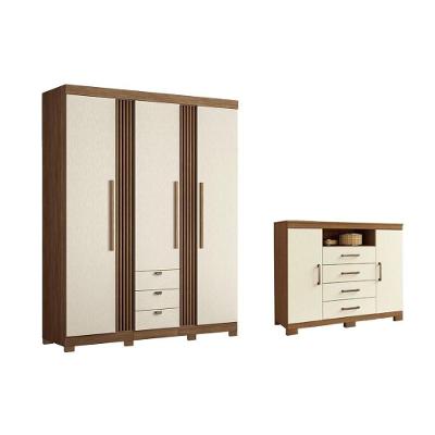 Guarda Roupa 2 Peças (1guardaroupa+1cômoda) Qc251 Jatoba/areia - Santos Andirá