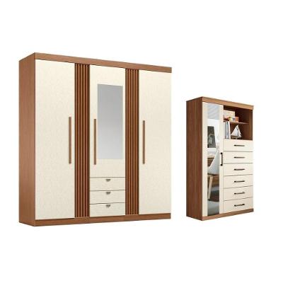 Guarda Roupa 2 Peças (1guardaroupa+1cômoda) Qc248 Jatoba/areia - Santos Andirá