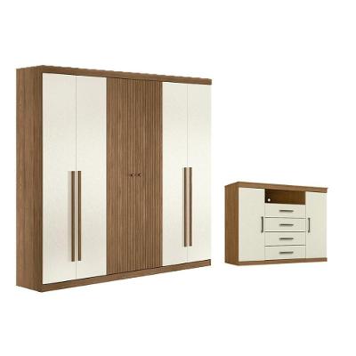 Guarda Roupa com Cômoda Casal QC375 6 Portas de Bater 4 Gavetas MDF MDP Jatobá-Areia