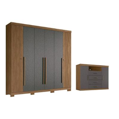 Guarda Roupa com Cômoda Casal Qc367 6 Portas 4 Gavetas MDP Jatobá-Grafite