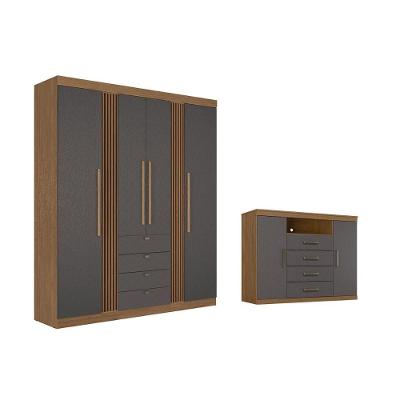 Guarda Roupa +1cômoda Qc296 Jatobá/grafite - Santos Andirá